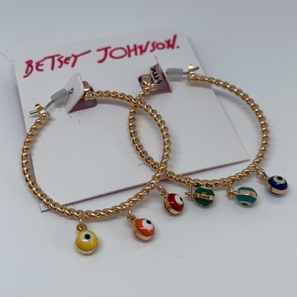 Betsey Johnson Jewelry - Betsey Johnson Gold Rainbow Evil Eye Hoop Earrings